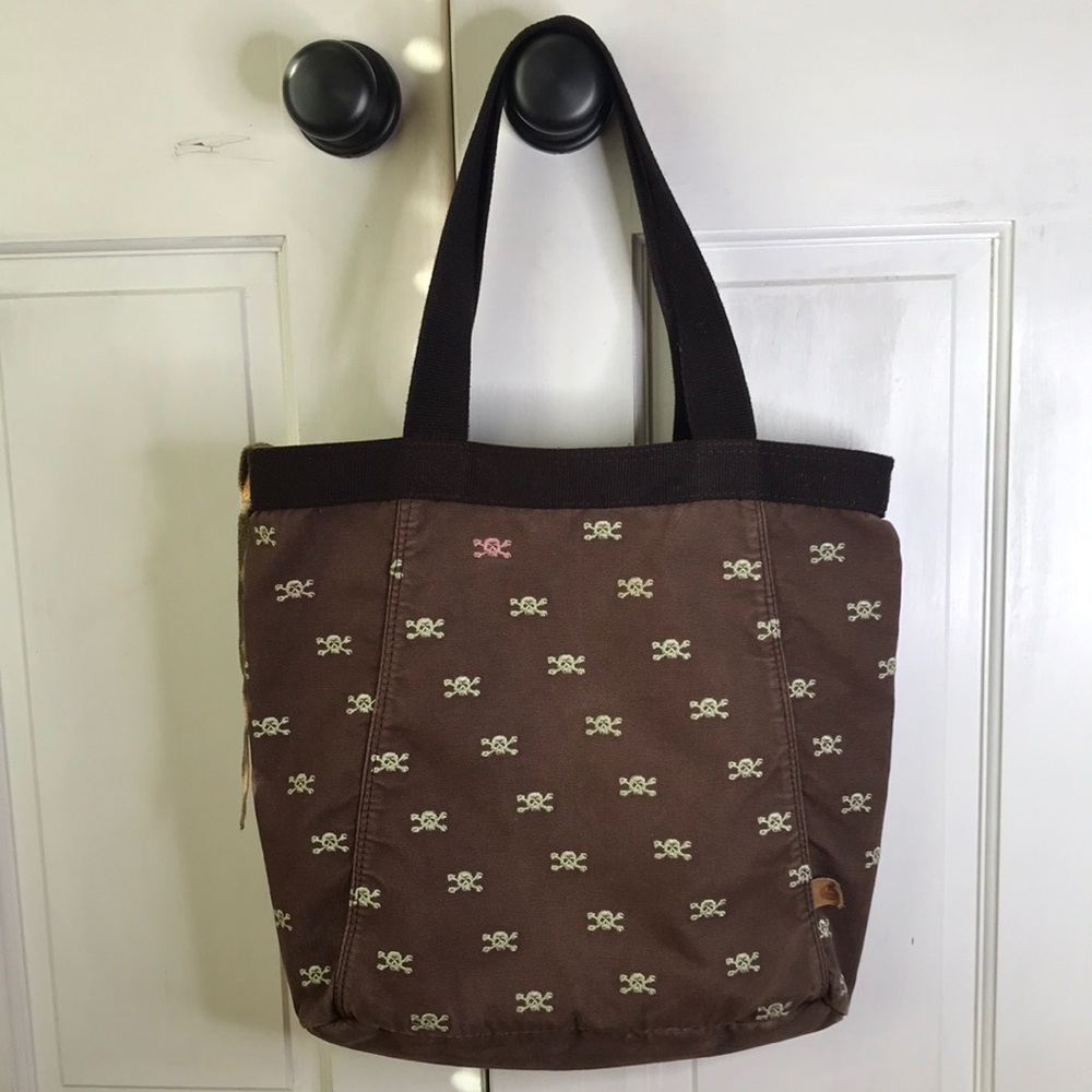 Brown Tote Bag with Skull Pattern